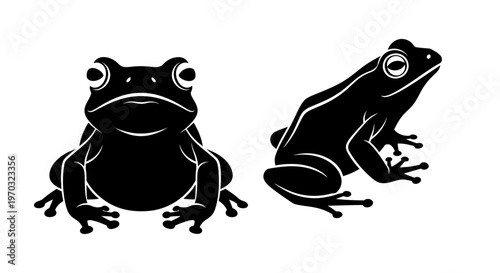Two Black Frogs Silhouettes Facing Different Directions.