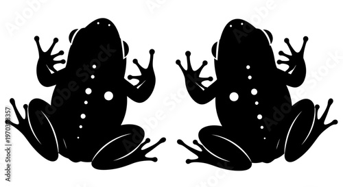Two Silhouetted Frogs Facing Each Other with White Spots.