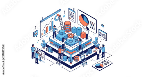 Cuadro en lienzo Isometric vector illustration showing a startup discussion team planning a busin