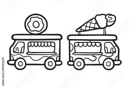 Donut food truck and ice cream food truck with street food with mobile food with food cart with frozen treat