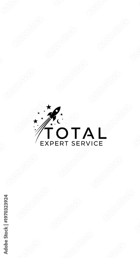 Fototapeta premium Dynamic rocket launch graphic symbolizing rapid growth, innovation, and expert service, with stars trailing a powerful ascent in a clean, modern design