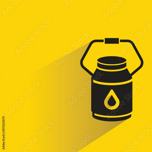 milk can on yellow background, flat and shadow design