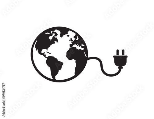 Global energy connection vector icon, world power plug graphic, earth electricity symbol illustration, sustainable energy concept design for environmental projects.