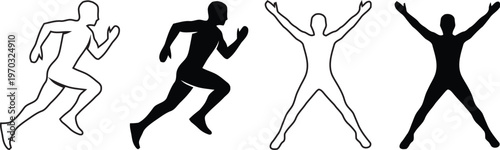 Running and Jumping Athlete Silhouettes Vector Set Featuring Male Runner in Motion