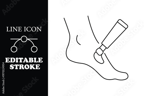 Black and white line of ankle with crutches line editable stroke injury
