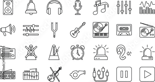 Audio and sound recording equipment icons set