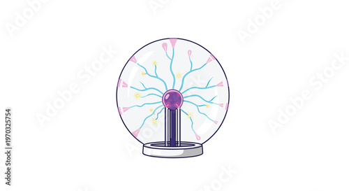 A single plasma ball with purple and blue electrical discharges sits on a grey base.
