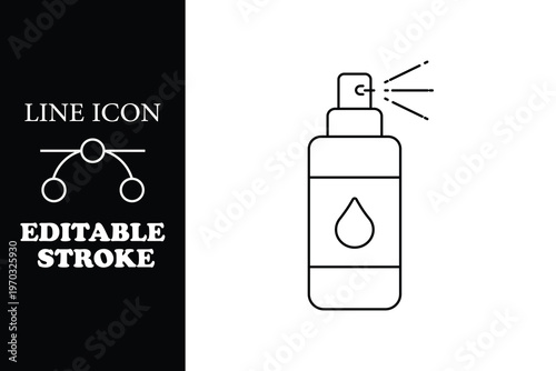 Black and white line of spray bottle with droplet symbol line editable stroke simple minimalistic bottle