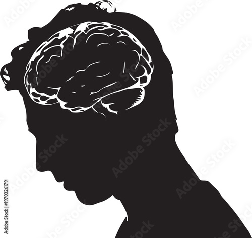 Silhouette of a man's head with a visible brain human