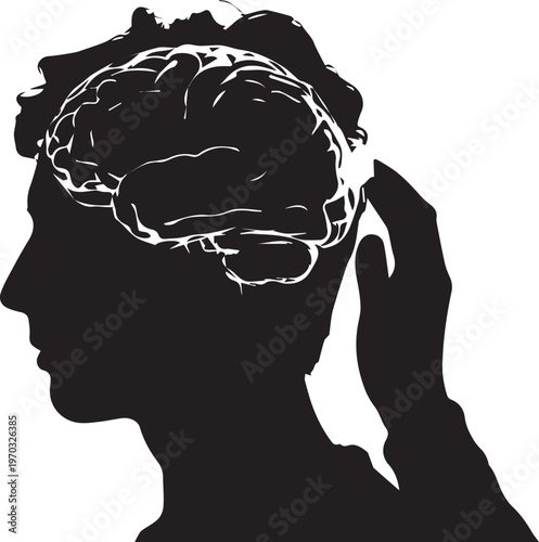 Silhouette of a person with a visible brain 0083