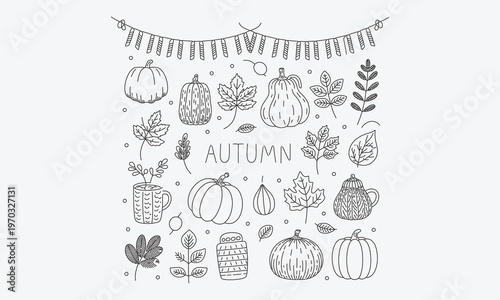 Thanksgiving and autumn season outline icon, vector and illustration1