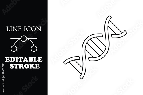 Black line of a d n a double helix on white background with editable stroke description