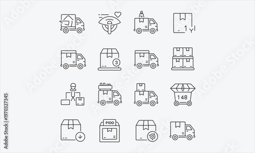 Thin line icon set, fence, table, chest of drawers, wardrobe, dresser, rack, stool, crib, cutting board, wheel, barrel, farm, hive. Vector illustration