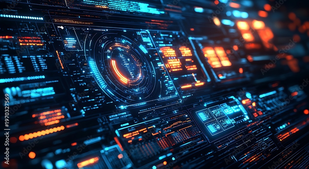 Fototapeta premium AI data network futuristic interface glowing circuits digital technology background picture