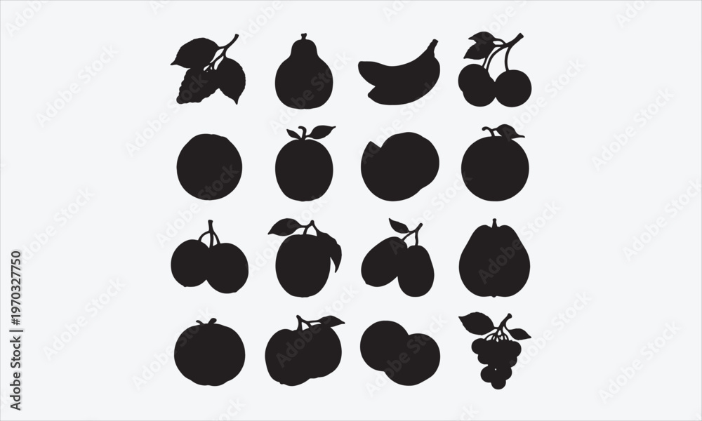 Fototapeta premium Vector hand drawn fruits icons set. Decorative retro style farm product restaurant menu, market label