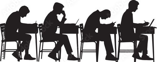 Silhouettes of students studying at desks learning