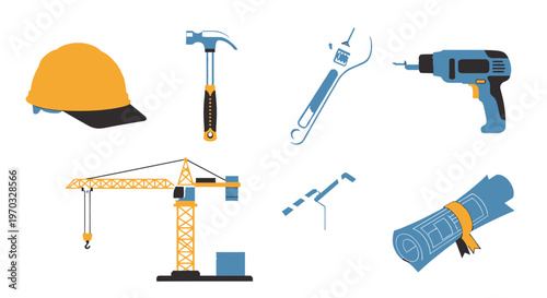 Construction tools set vector illustration isolated on white background