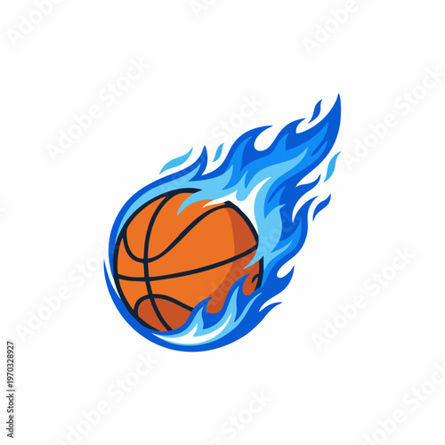 Basketball ball in blue flames vector illustration isolated on white