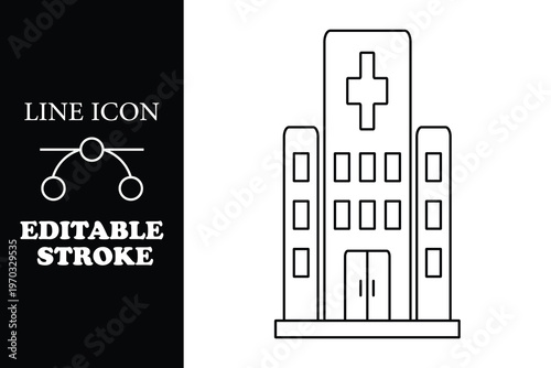 Black line of hospital building with cross on line cross medical healthcare