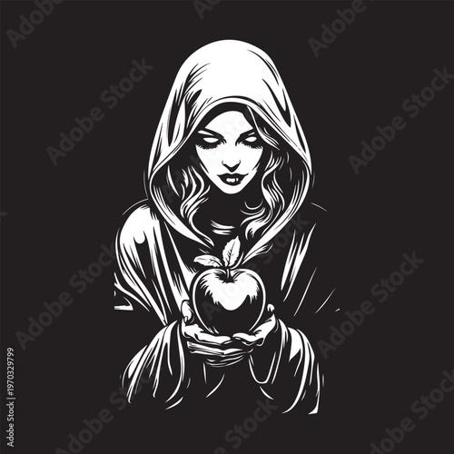Mysterious Hooded Woman Holding Phoenix Logo - Dark Fantasy Art