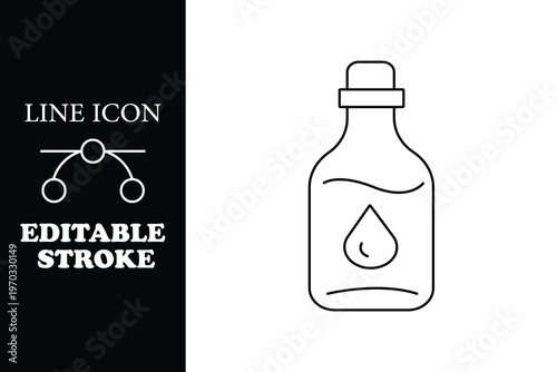 Black line of medicine bottle with drop line editable stroke black and white simple pharmaceutical