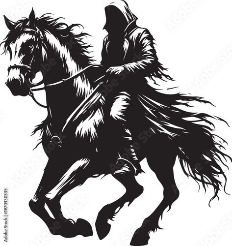 Mythical Knight Rider on Horse with Halo Silhouette