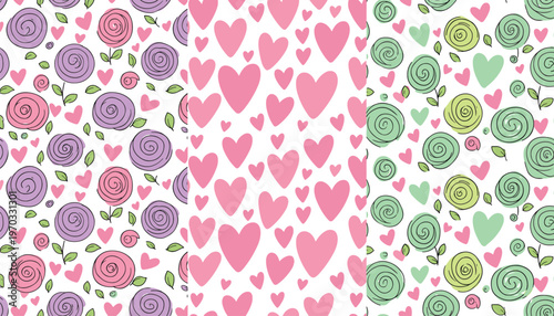 Colorful vector illustration of floral and heart patterns symbolizing love, joy, and decorative design