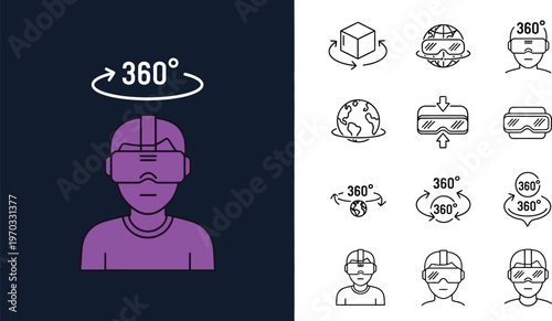 Virtual reality headset user icons illustrate immersive technology experiences.