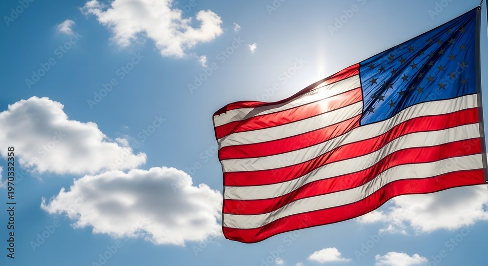 Obraz premium Celebrating labor day american flag waving against a bright blue sky