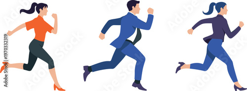 Business team running fast career growth competition success motivation teamwork professional people sprint leadership ambition corporate lifestyle flat vector illustration