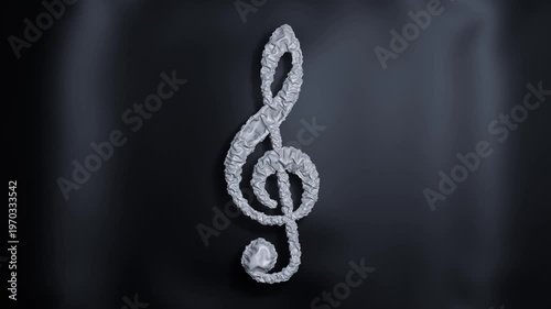 3D deflating treble clef music note silky ripple fluid background