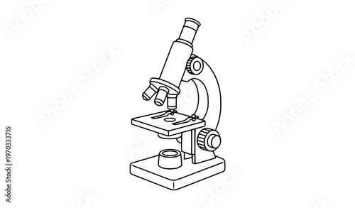 Simple laboratory microscope line art vector illustration for science research and biology isolated on white background
