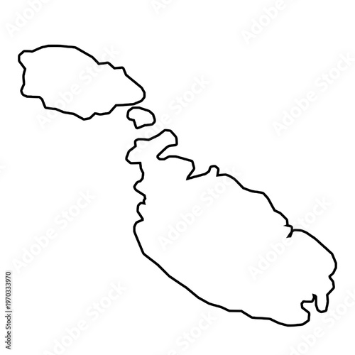 Malta White Map with Black Outline