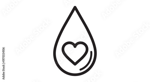 Heart drop icon, love symbol, water droplet, line art