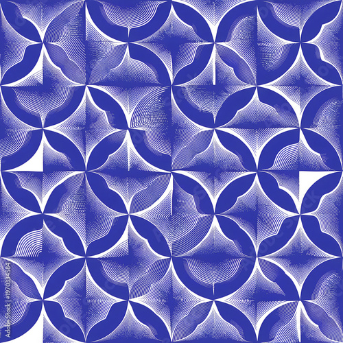 White and blue abstract geometry moroccan mosaic texture background. Abstract vector seamless pattern.