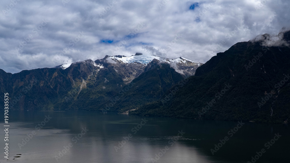 Fototapeta premium Aerial image of a lake and a glaciar