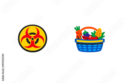 A minimalist vector illustration featuring a red and yellow biohazard