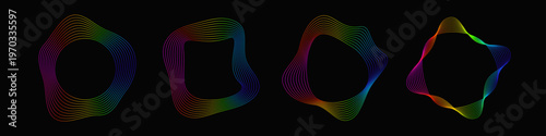 Set of fluid circular frames with multicolored wavy contours