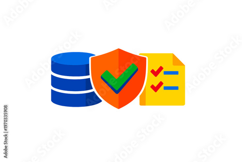 A 3D illustration featuring a blue database icon next to an orange