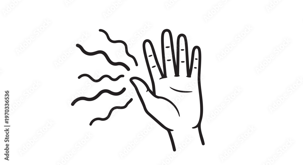 Fototapeta premium Hand with heat waves, hot palm, thermal effect, vector icon