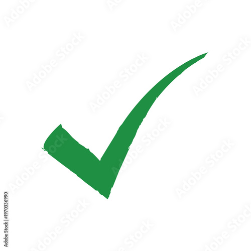 Green Check Mark Symbol Brush Stroke Style Isolated on White Background for Approval Confirmation