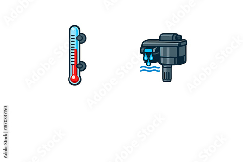 A vector illustration featuring a thermometer with suction cups and a