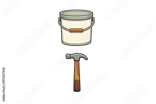 A clean illustration featuring a white paint bucket with a metal