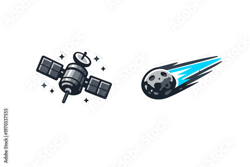 A collection of two space-themed stickers featuring a detailed