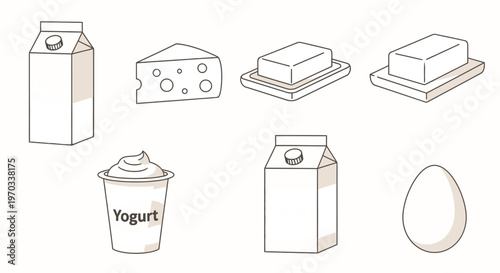 Dairy products illustration milk cheese butter yogurt cream and egg