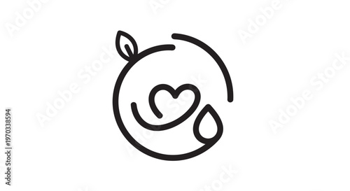 Eco friendly symbol, green leaf logo, heart shape, water droplet icon, sustainable living vector
