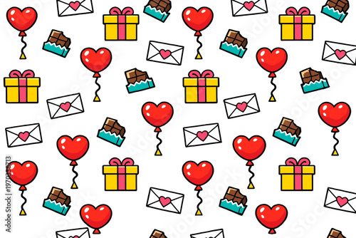 A seamless repeating pattern featuring cute cartoon illustrations of