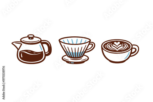 A minimalist vector illustration featuring three coffee icons