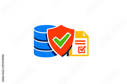 A flat vector illustration depicting data security with a blue