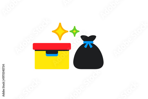 A minimalist vector illustration showing a yellow storage box with a